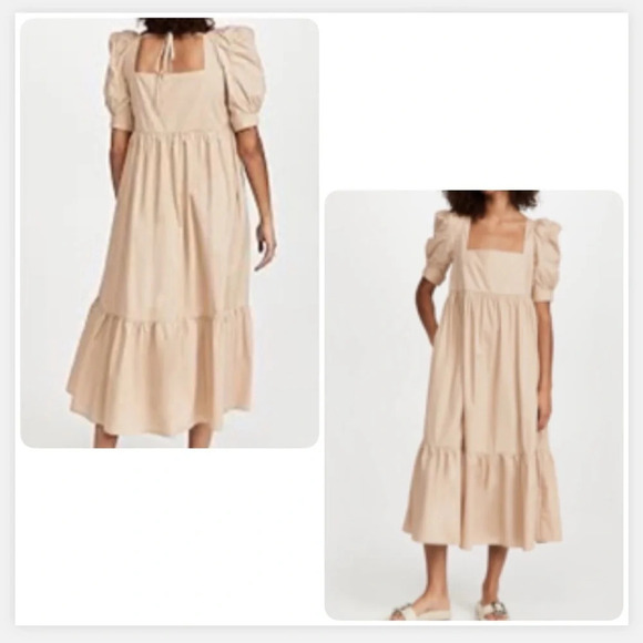 En Saison Dresses & Skirts - EN SAISON TAN MAXI TIERED RUFFLE DRESS CAP SLEEVES SQUARE NECK POCKETS SIZE XS